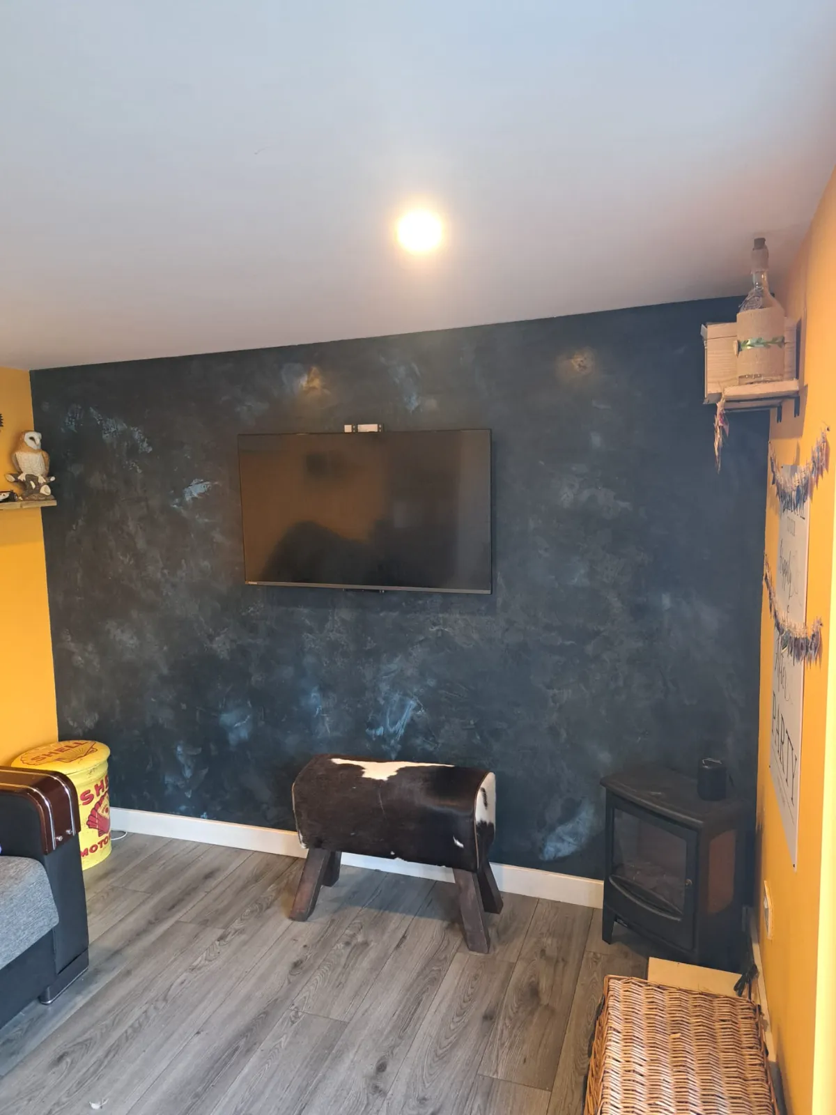 Garden room feature wall, Metallic stucco